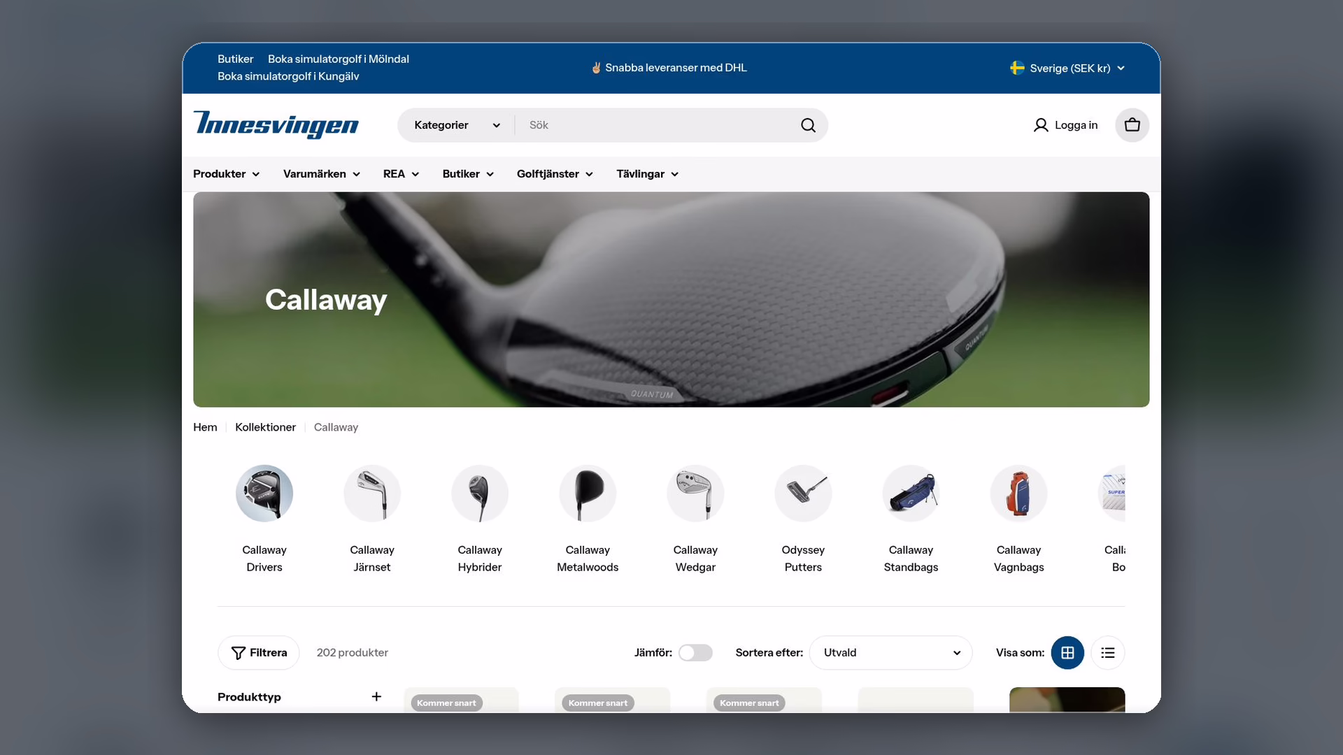 Produktsida för golfklubbor i Innesvingens Shopify-butik