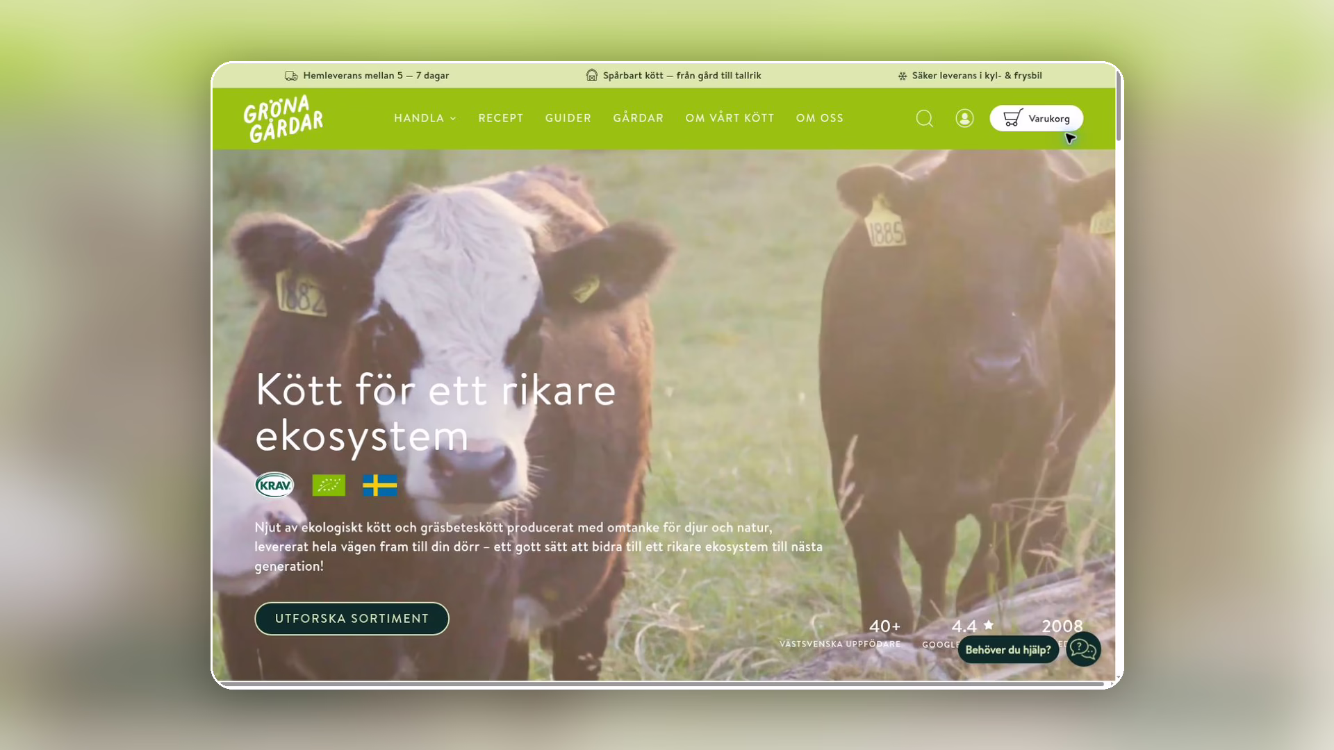 Gröna Gårdar — skärmbild ur lösningen