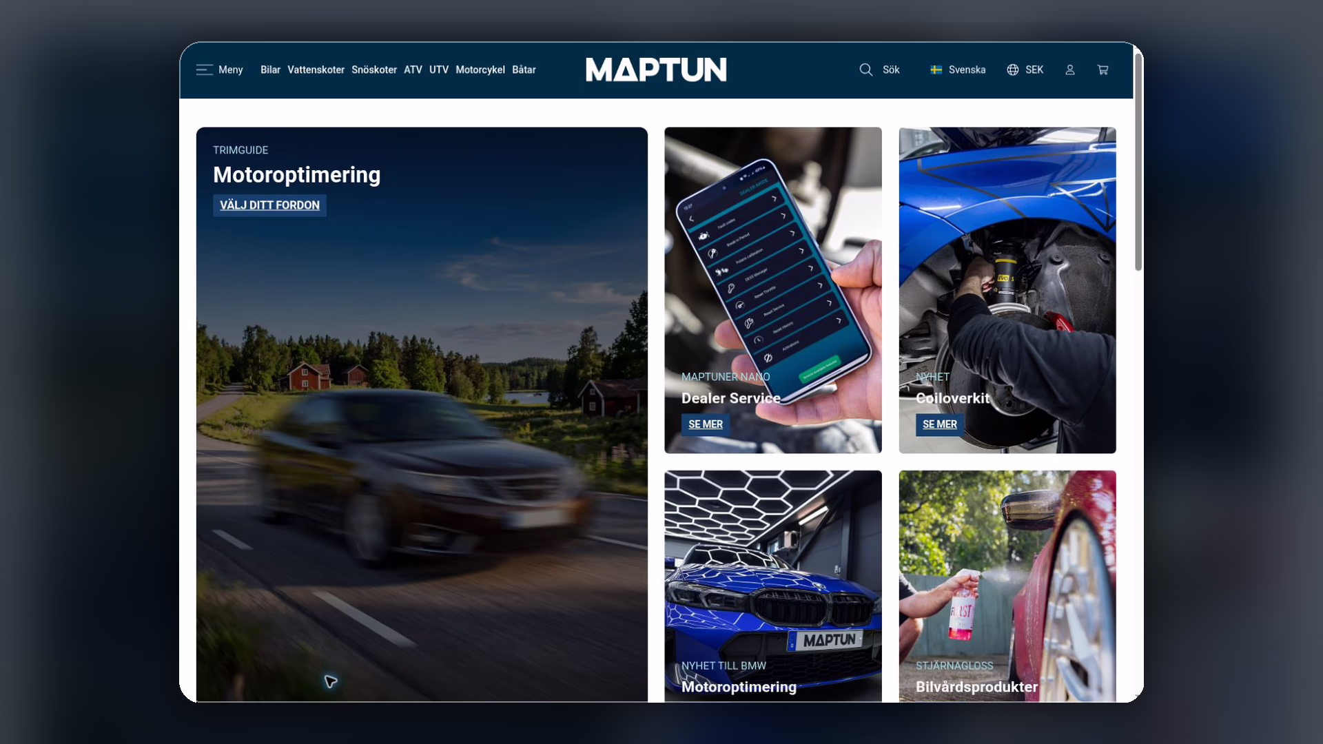Maptunes startsida efter migreringen till BigCommerce